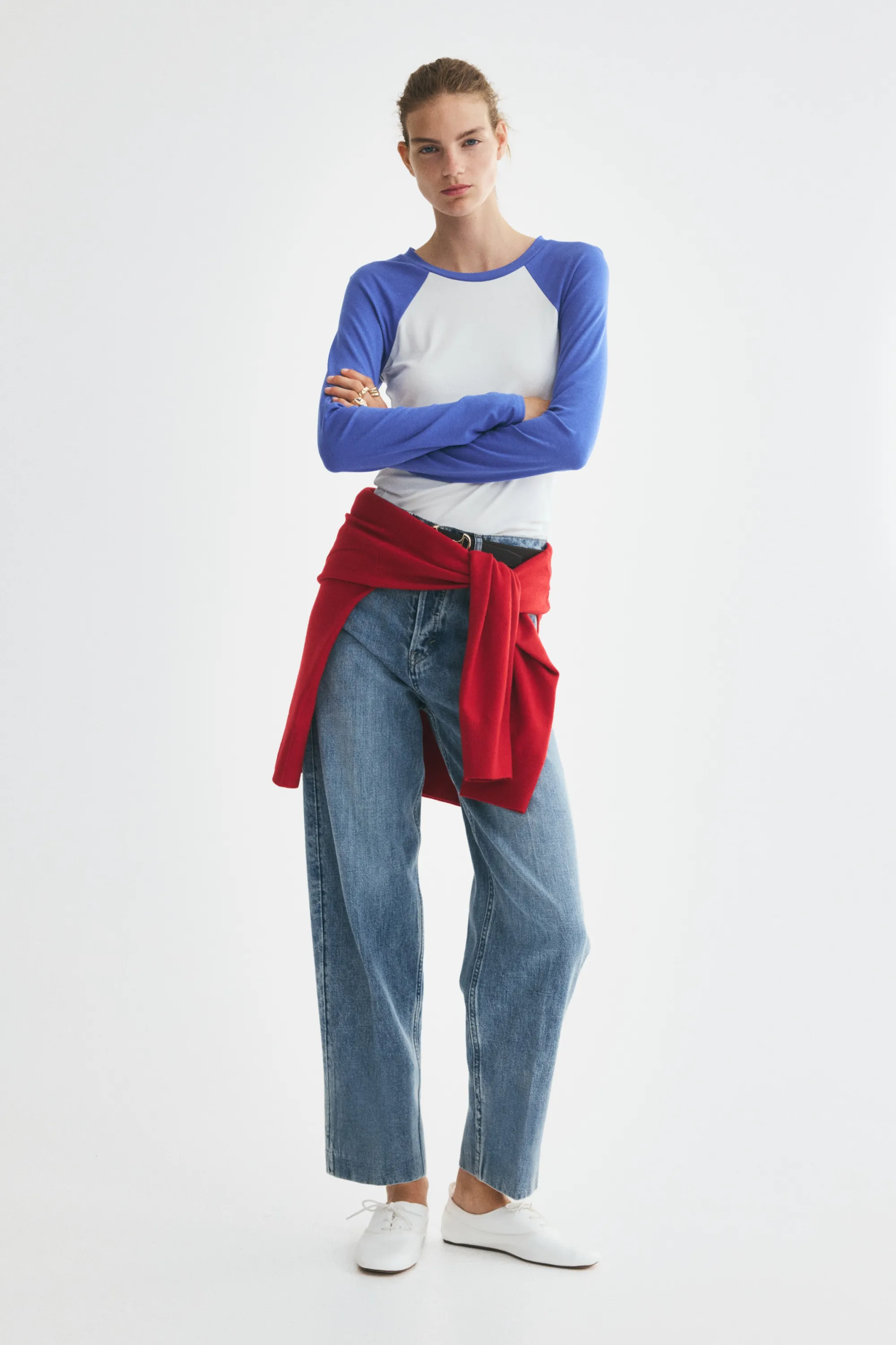 Top en jersey avec manches raglan - Blanc/color block