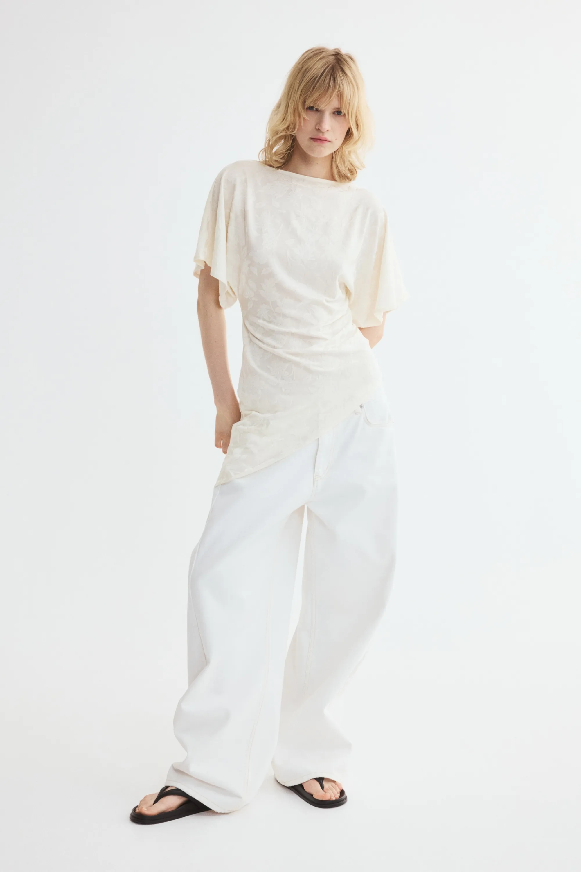 Top asymétrique en jersey jacquard - Crème