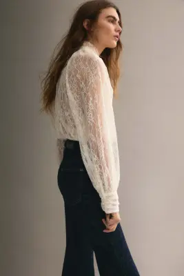 Blouse oversize en dentelle - Crème — photo 3