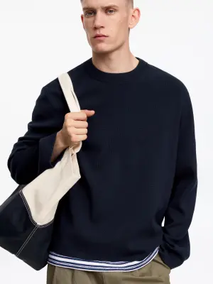 Pull décontracté en mélange de coton - Bleu foncé — photo 3
