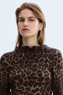 Top smocké - Beige/imprimé léopard — photo 2