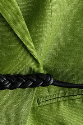 Gilet sans manches en lin mélangé avec ceinture - Vert — photo 4