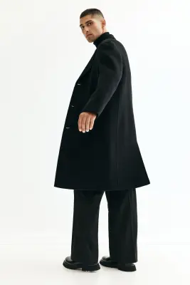 Manteau à fermeture droite en laine - Noir — photo 3