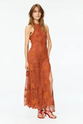 Robe façon crochet avec volants ruchés - Orange/tournesols — photo 1