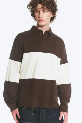 Chemise rugby carrée - Marron foncé/Blanc — photo 2