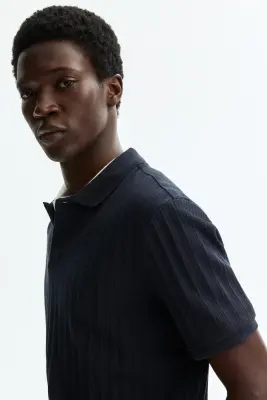 Polo Slim Fit en jersey texturé - Bleu marine — photo 4
