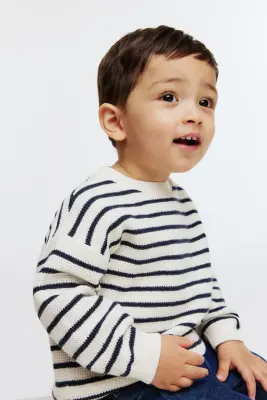 Pull en coton - Blanc/rayures bleu marine — photo 2