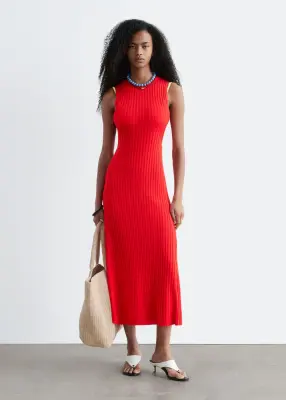 Robe midi côtelée - Rouge — photo 2