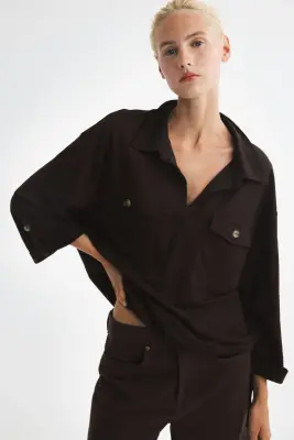 Chemise popover en piqué - Marron foncé — photo 2