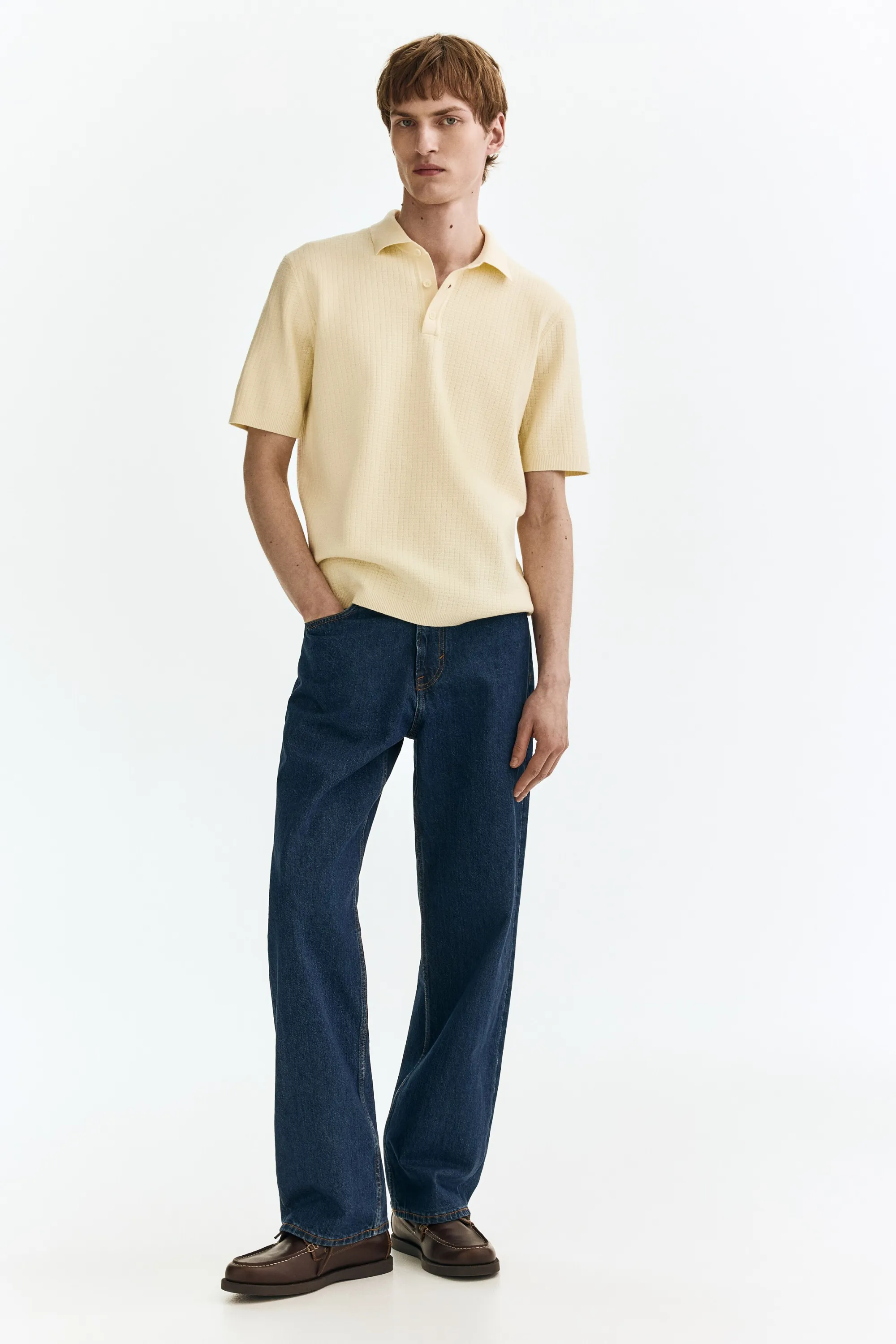 Polo Regular Fit en maille texturée - Jaune clair