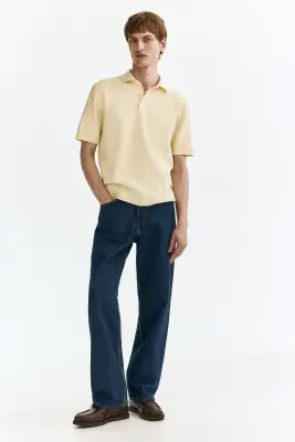 Polo Regular Fit en maille texturée - Jaune clair — photo 1