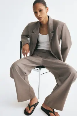 Pantalon en laine mélangée avec ouvertures - Gris ancien chiné — photo 1