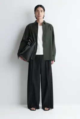 CHEMISE DÉCONTRACTÉE EN SERGÉ - VERT FONCÉ — photo 1