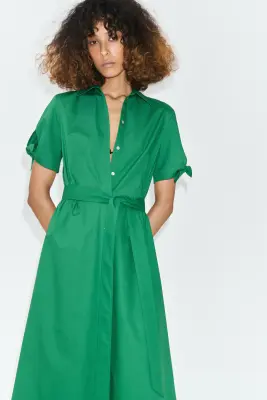 Robe chemise à manches courtes - Vert — photo 1