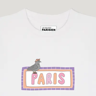 T-SHIRT ENFANT COTON BIO – PARIS - PIGEON - BLANC — photo 2
