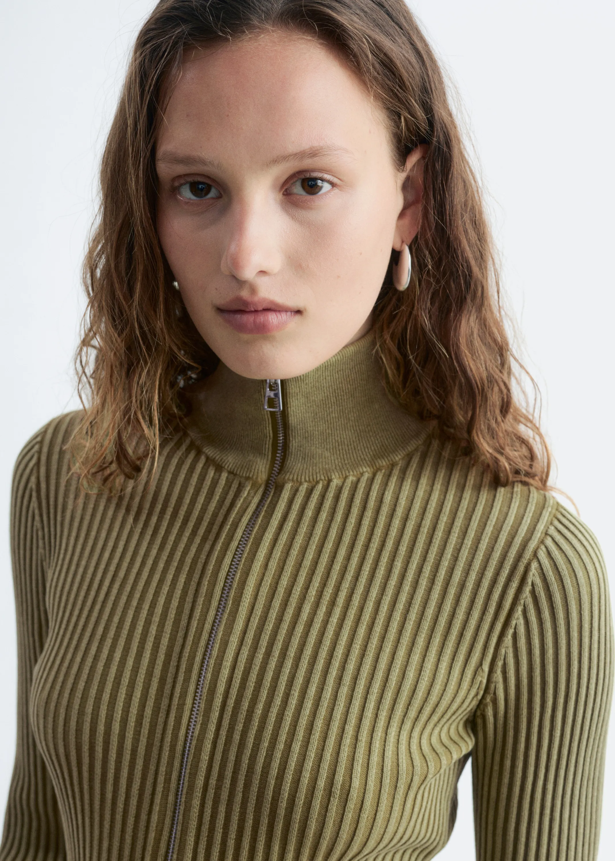 Cardigan zippé à col roulé - Vert