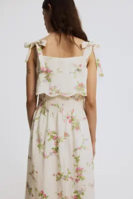 MAMA Robe d'allaitement avec bretelles à nouer - Crème/fleuri — photo 2