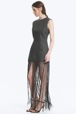 Mini-robe à franges - Gris foncé — photo 3