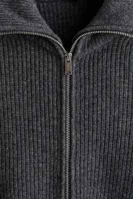 Gilet zippé Regular Fit en laine - Gris foncé — photo 5