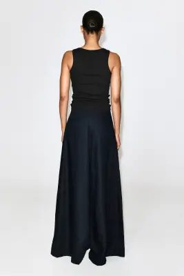 PANTALON LARGE EN LIN - BLEU MARINE — photo 4