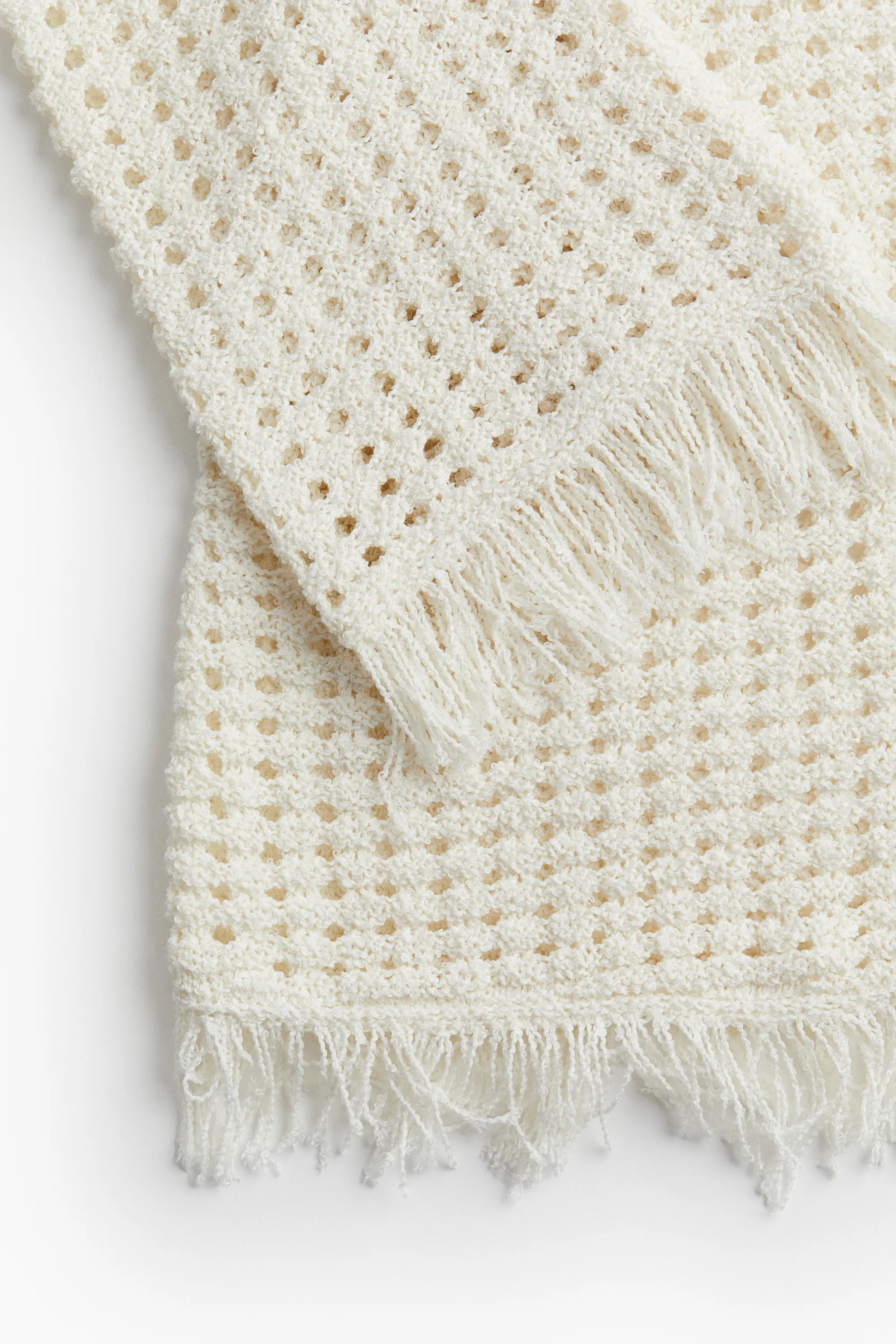 Robe frangée en maille ajourée - Crème