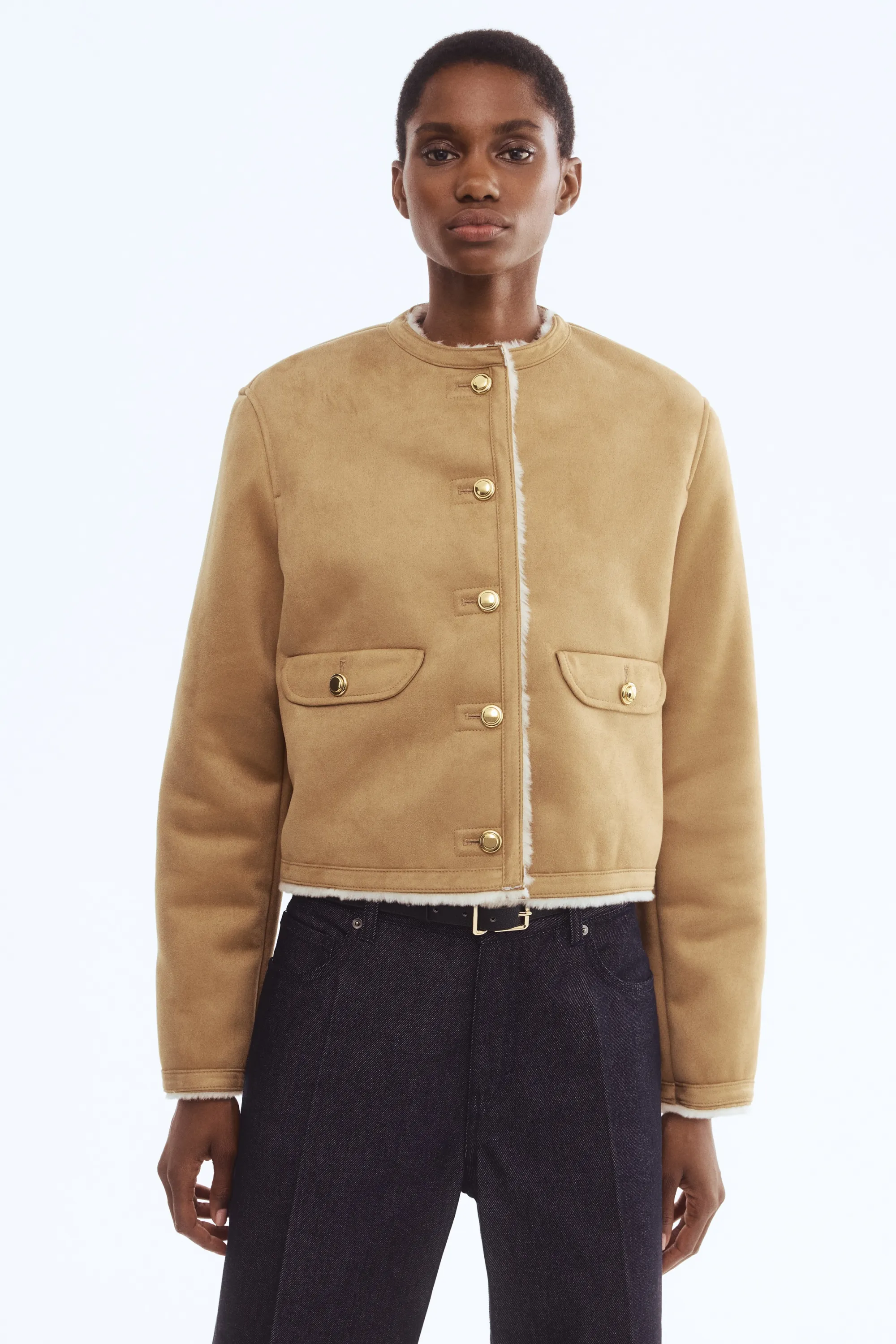 Veste doublée de tissu peluche - Beige foncé