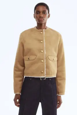 Veste doublée de tissu peluche - Beige foncé — photo 1