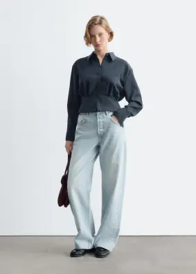 Chemise plissée à la taille - Bleu foncé — photo 2