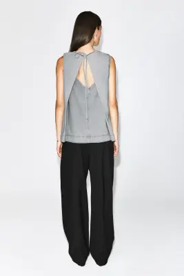 TOP EN DENIM À COL EN V ET DOS AJOURÉ - BLEU POUDRÉ — photo 3