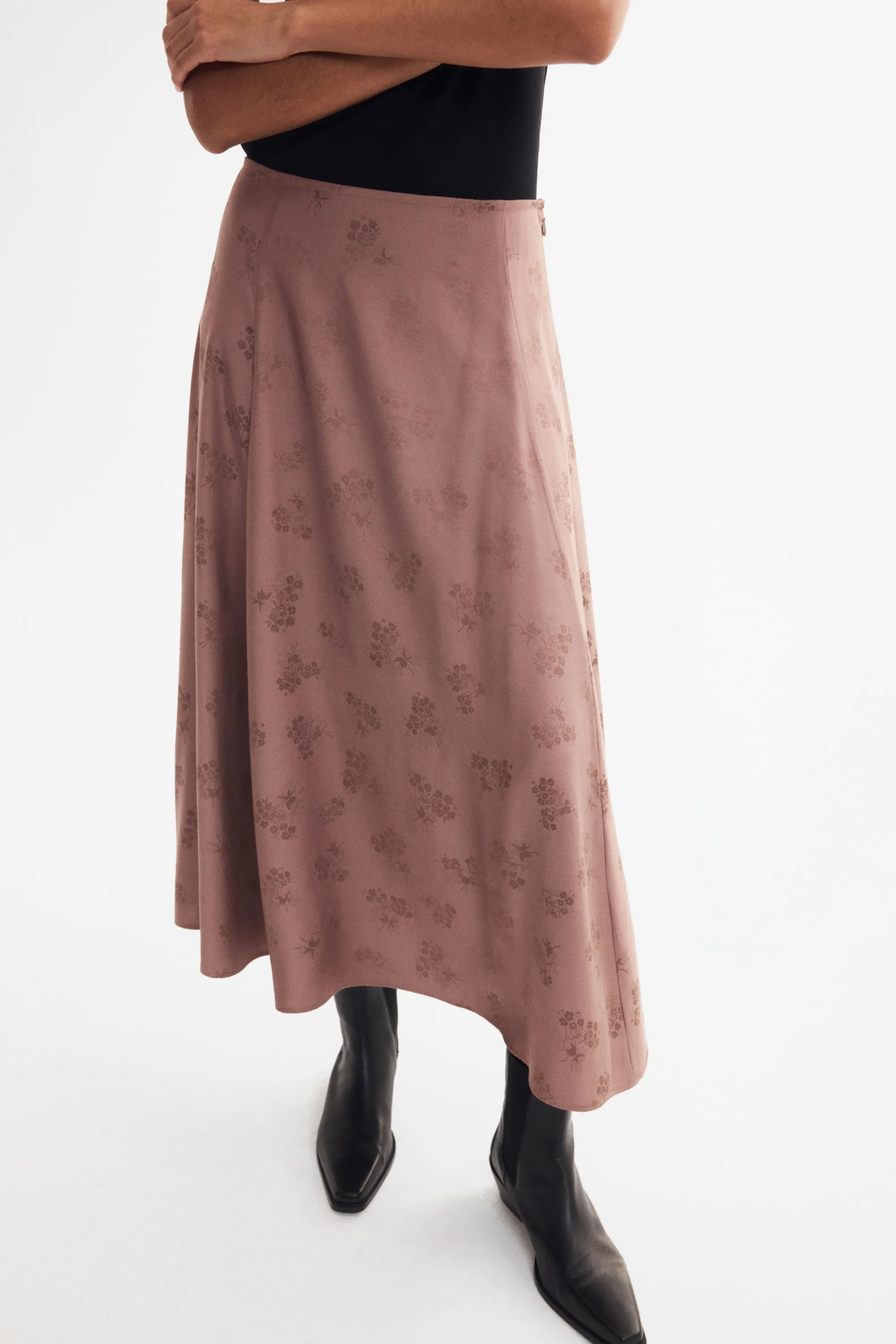 Jupe trapèze en tissu jacquard - Taupe foncé