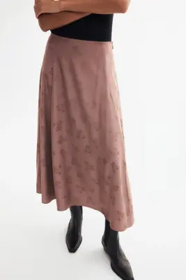 Jupe trapèze en tissu jacquard - Taupe foncé — photo 1