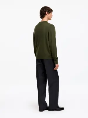 Pull en laine mérinos en maille fine - Vert kaki foncé — photo 2