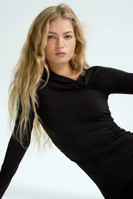 Robe en jersey à effet drapé - Noir — photo 1