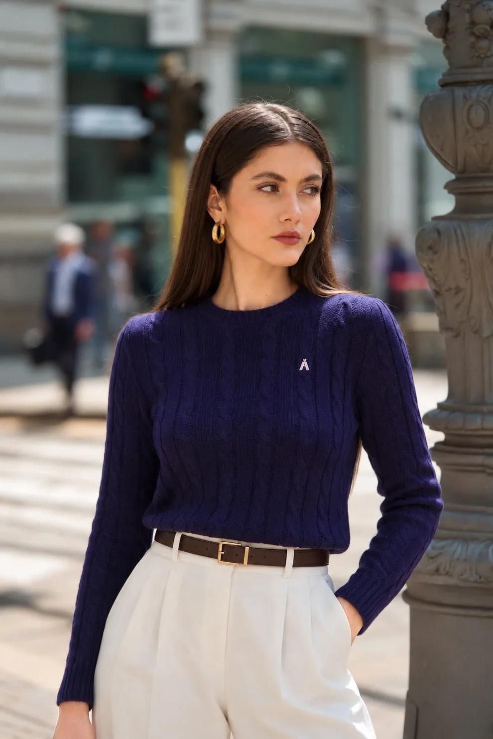 Christina Cotton Cashmere Sweater - Navy