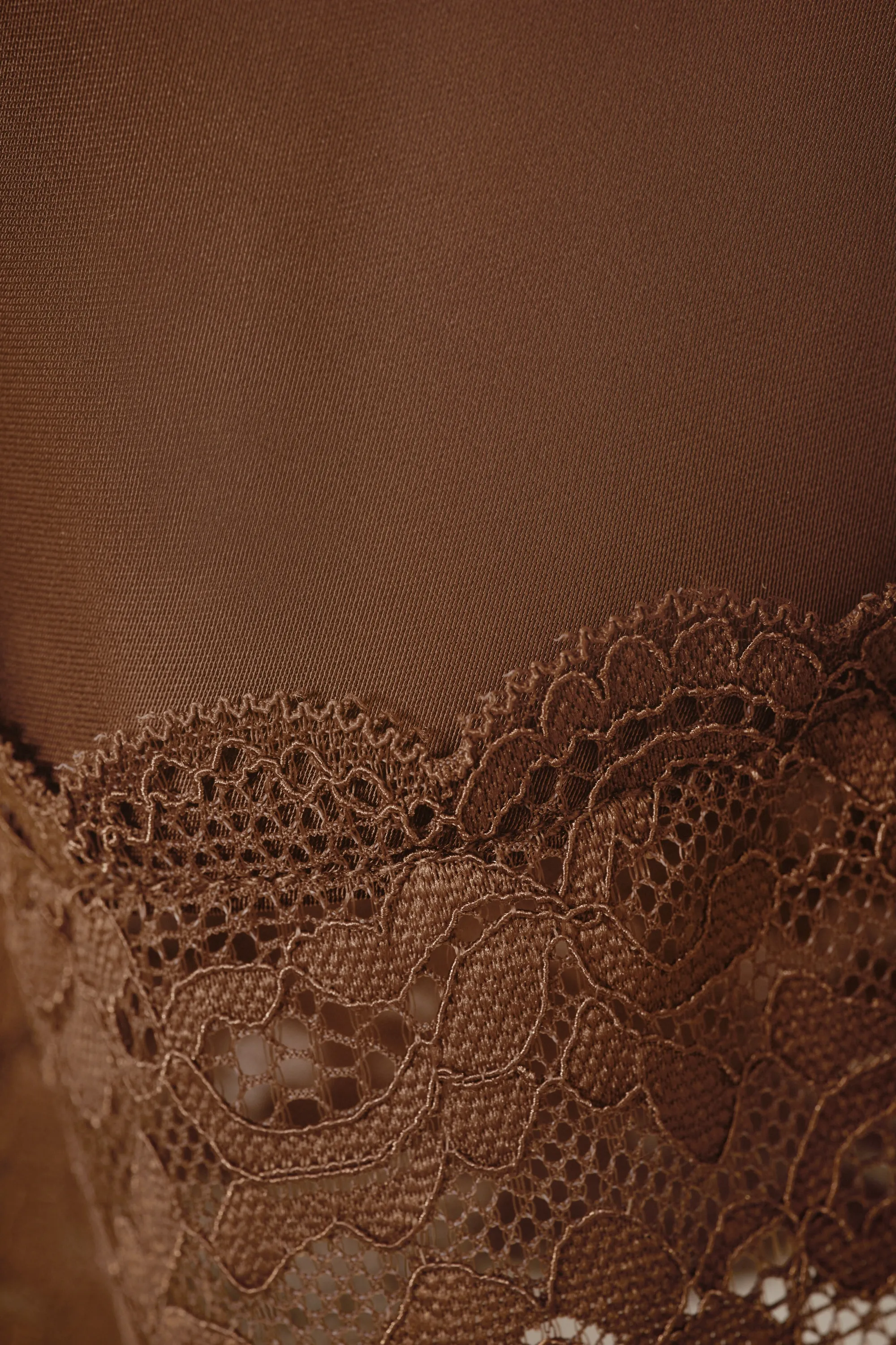 Jupe midi satin et dentelle - Marron foncé