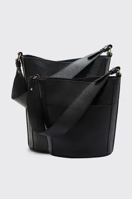 Sac Sofia grainé noir intérieur marine — photo 3