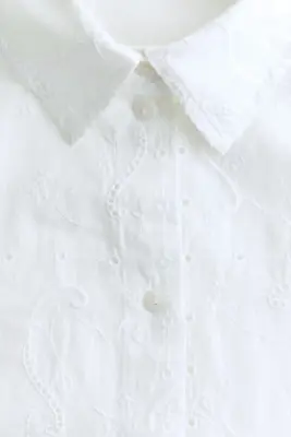 Chemise oversize avec broderie anglaise - Blanc — photo 4