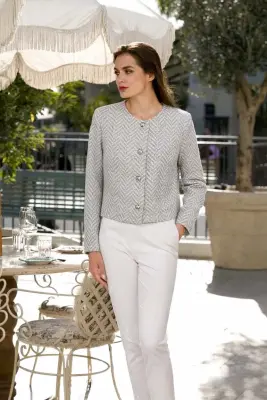 Leonard Short Coat - Grey white — photo 3