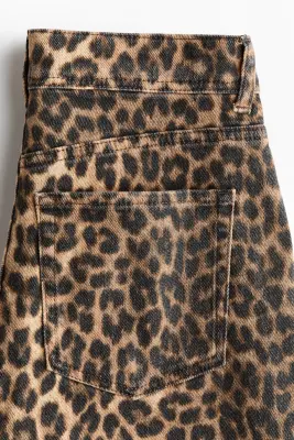 Wide High Waist Ankle Jeans - Beige/imprimé léopard — photo 4