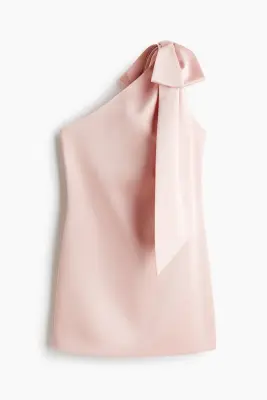 Robe asymétrique avec nœud - Rose clair — photo 4