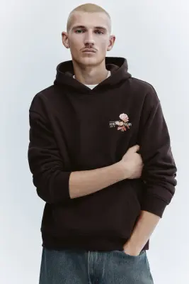 Hoodie imprimé Relaxed Fit - Marron foncé/Verdant Blooms — photo 1