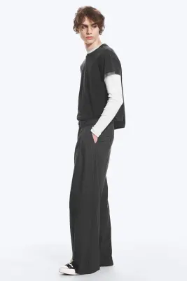 Nate Pantalon Taille Standard Coupe Droite Ample - Gris foncé rayé — photo 3
