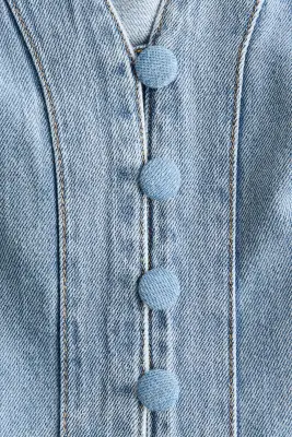 Robe en denim avec manches bouffantes - Bleu denim clair — photo 3