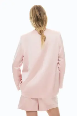 Blazer sans col en satin - Rose clair — photo 2