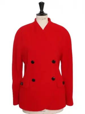 Veste cintrée double boutonnière en cashgora et laine vierge rouge vif boutons noirs Prix boutique 1200€ Taille 36/38 — photo 1