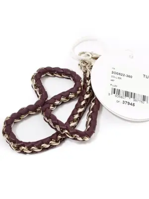 Collier chaîne argent tressée de cuir prune Prix boutique 500€ — photo 3