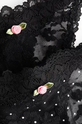 Lot de 2 culottes Thong Tanga en dentelle - Noir/pois — photo 3