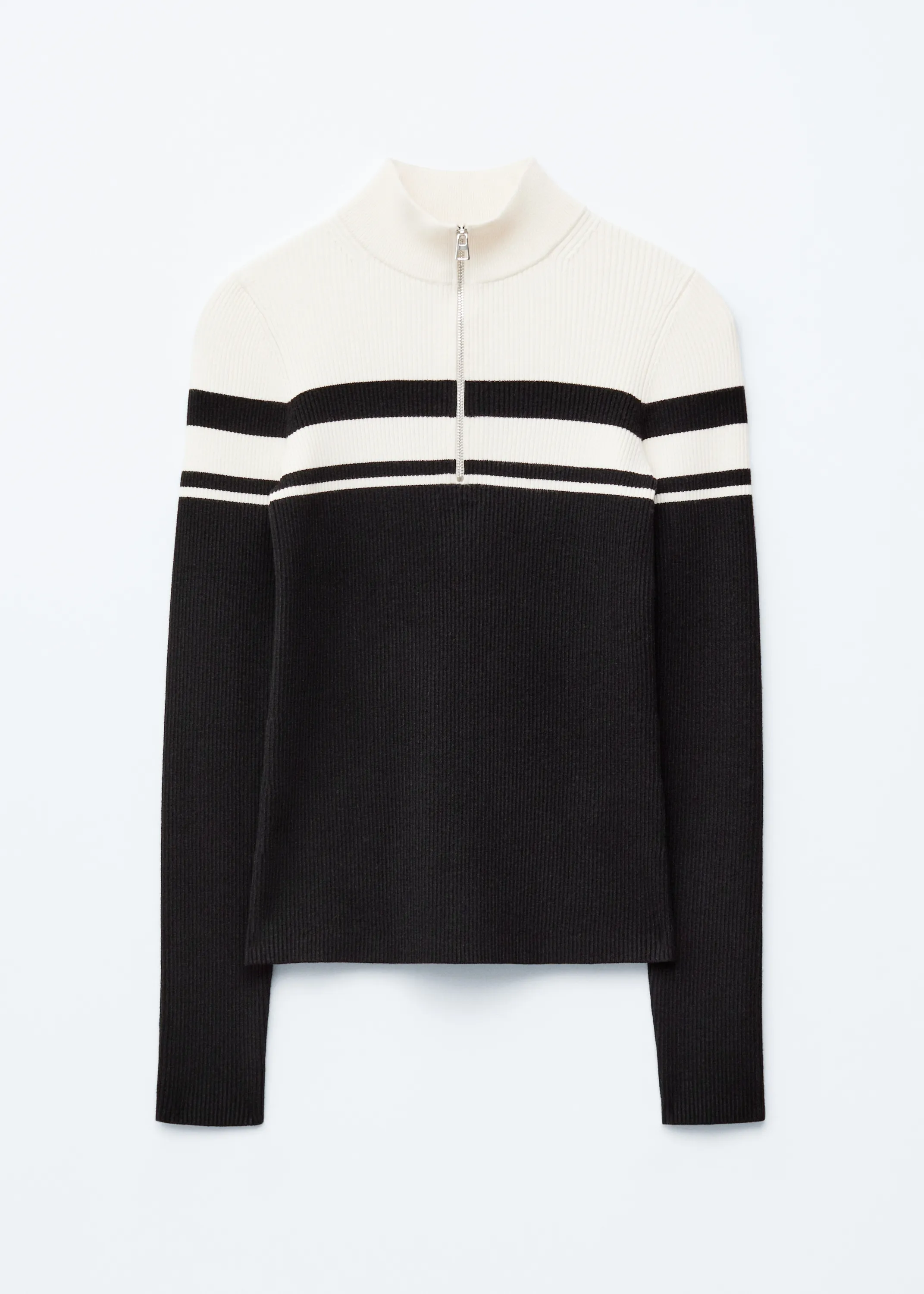 Pull zippé en haut à col montant - Noir/Blanc