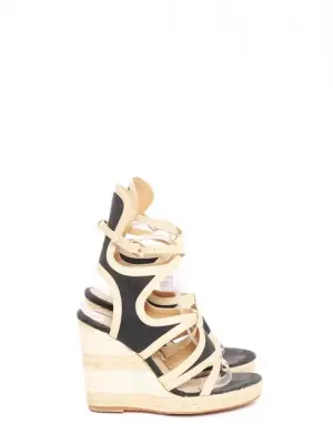 Sandales compensées talon espadrille beige et toile bleu marine Prix boutique 800€ Taille 39 — photo 1