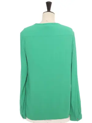 Blouse manches longues col rond en crêpe vert prairie Prix boutique 310€ Taille 38 — photo 3